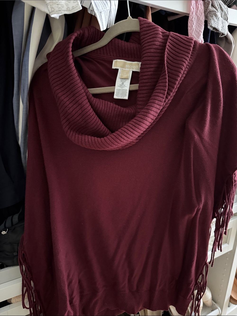MICHAEL Michael Kors Wine Cowl Neck Fringe Sweater